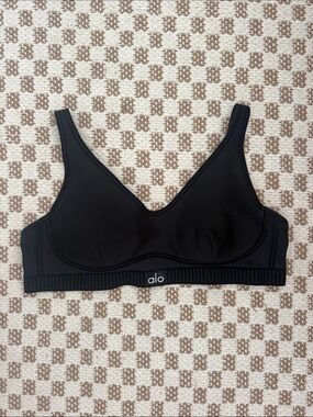 ALO Yoga Black Seamless V-Neck Rib-Band Sports Bra